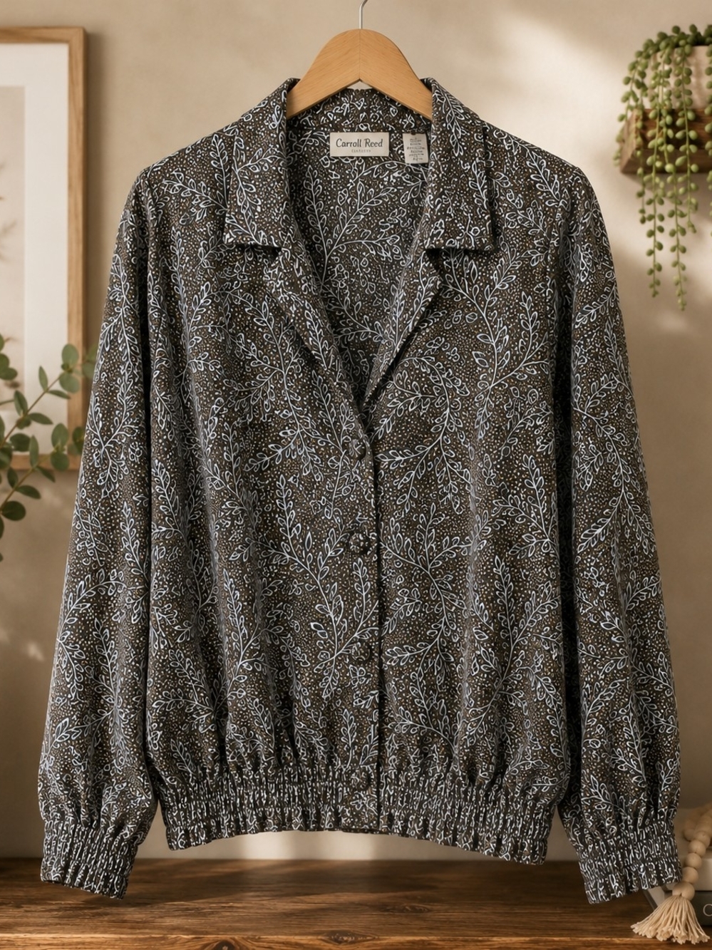 Carroll Reed Collections Botanical Blouson Blouse Taupe Lightweight Size 38